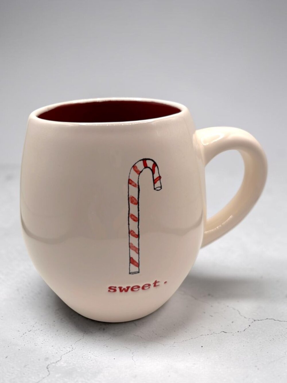 Rae Dunn Artisan Collection Sweet Holiday Mug With Candy Cane Design Red Interio